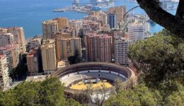 View of the Plaza de Toros de la Malagueta bullring from Parador de Málaga Gibralfaro.