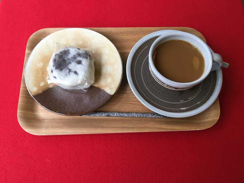 Coffee and a treat in a ryokan in Japan.