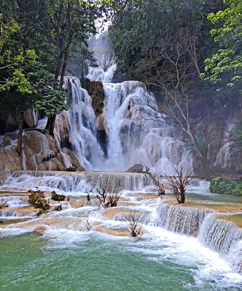 One of Kuang Si Falls multiple, cascading tiers