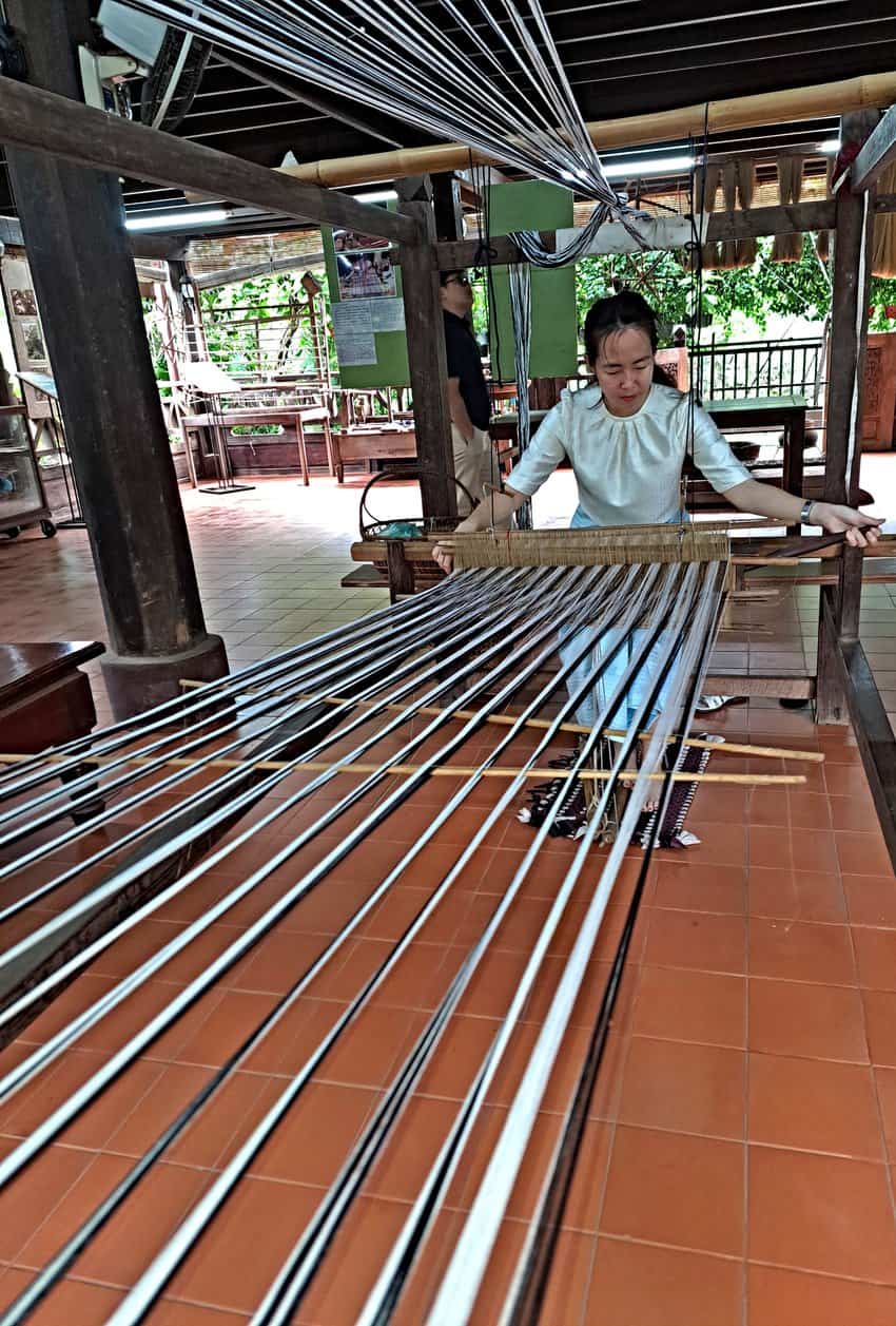 Traditional weaving techniques demonstrated at Lao Textile Museum