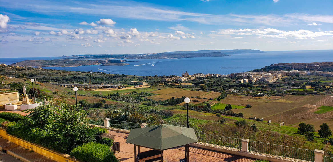 View of Malta and the Gozo Channel from our terrace in Nadur, Gozo, Malta. Photo by Kevin Scanlon