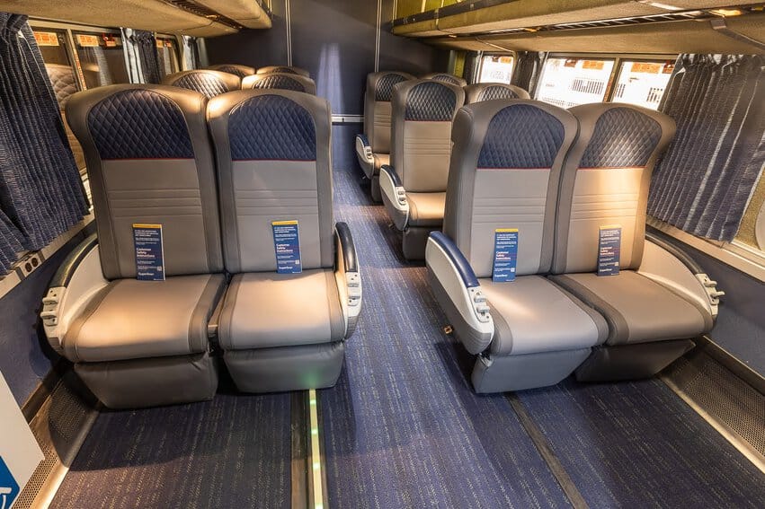 Refreshed interiors for the new Airo Amtrak regular-speed passenger trains. Amtrak photo.