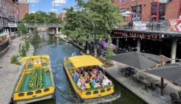 The canal in Bricktown OKC is lined with bars and restaurants.