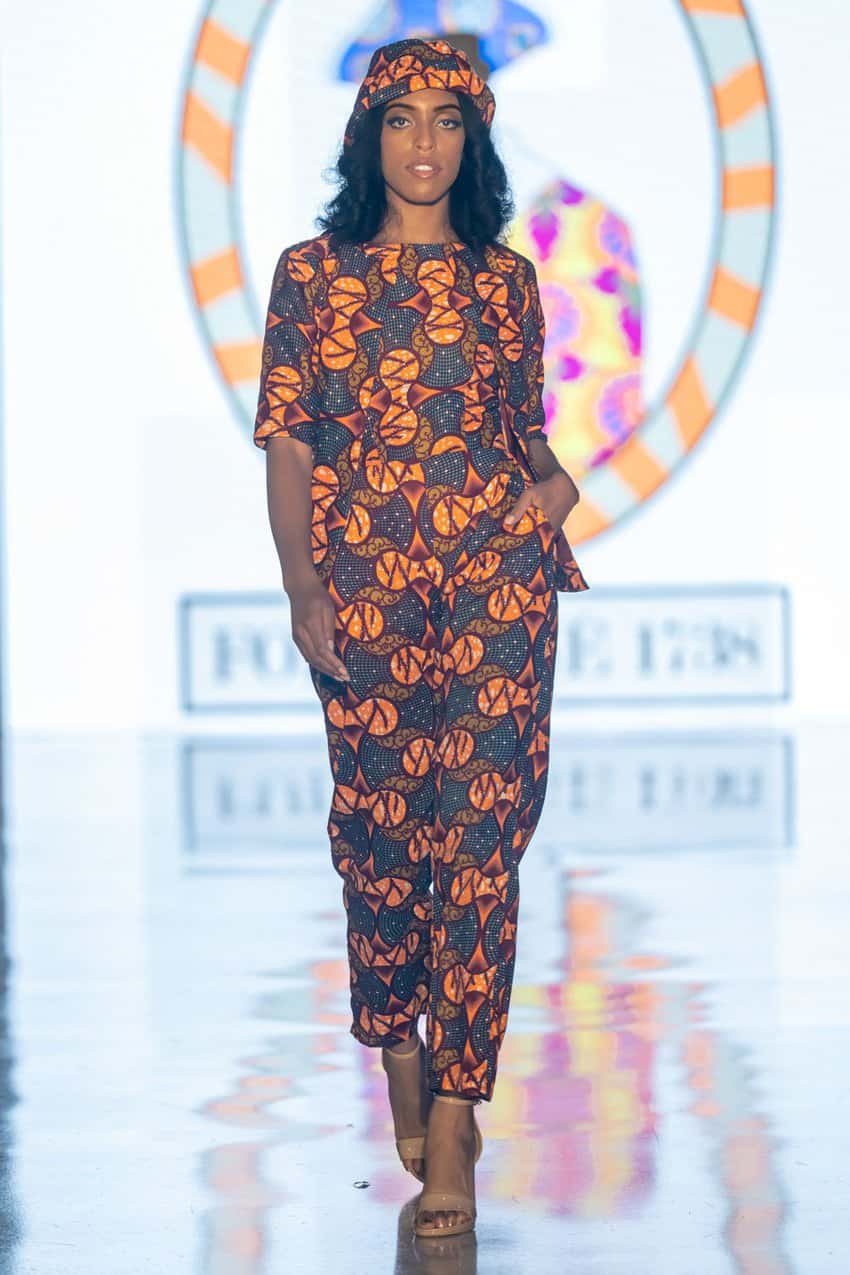 Fort Mose kente cloth firebush jumpsuit