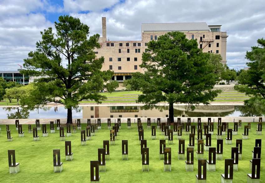 Oklahoma City Bombing Memorial. Each chair denotes one of the 168 killed.