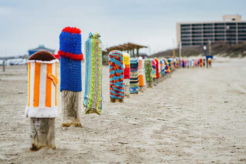 Whooping it Up in Port Aransas, Texas Gulf Coast 7 Bollard Buddies on I.B. Magee Beach Photo Courtesy of Port Aransas Tourism Bureau