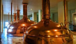 The gleaming copper vats of New Glarus Brewery