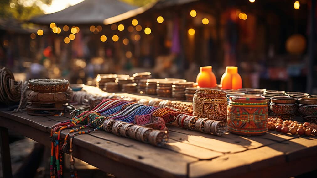 Ethical Handmade Souvenirs for Tourists on Traditional Maasai Market Stall.
