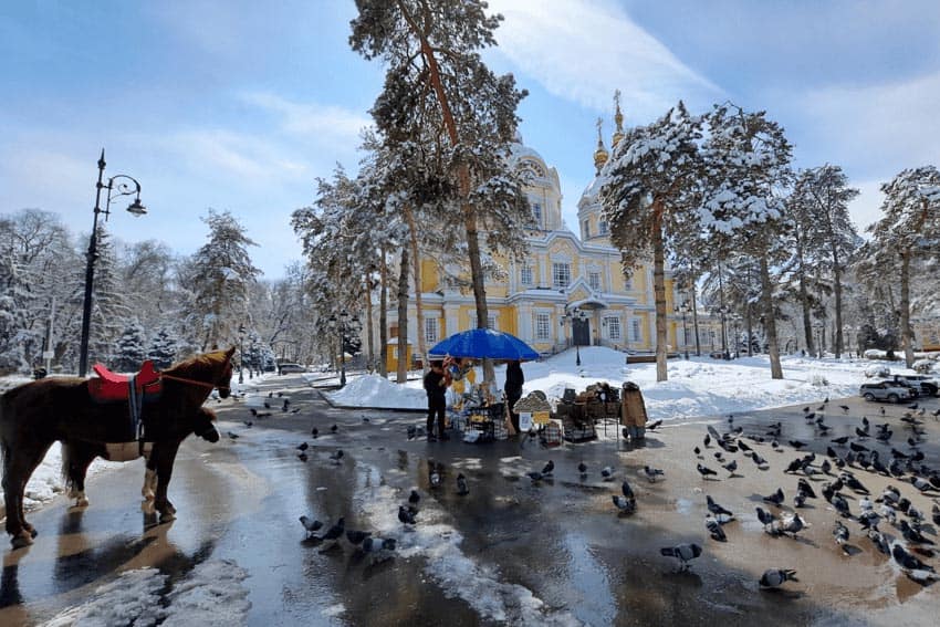 The Ascension Cathedral stands gracefully in Panfilov Park