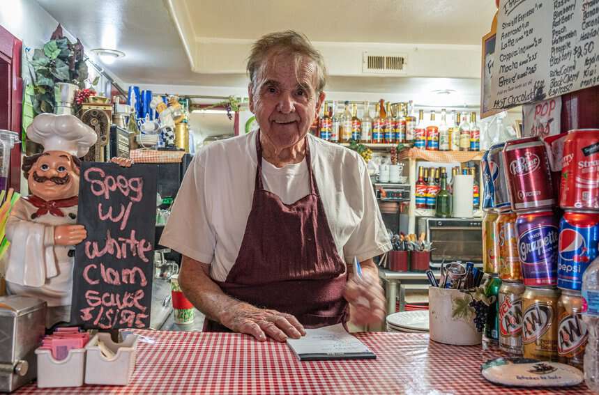 Buck Loomis is the spirited, energetic 82-year-old owner and one-man show of Mr. Hot Dogs.