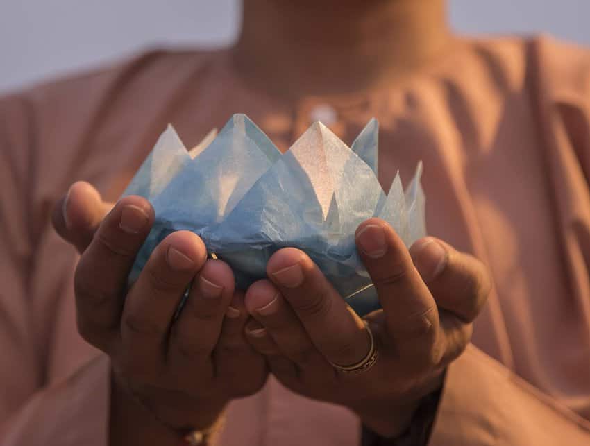 At the Hoi An Lantern Festival in Vietnam, lotus flower lanterns are released into the Thu Bồn River, with a belief this gesture brings health and happiness to a person.