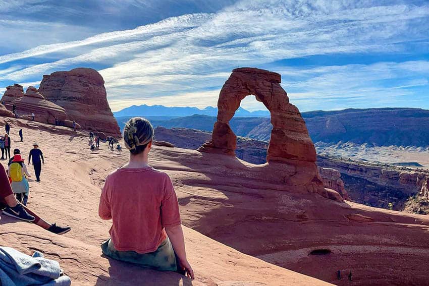 Tours to Arches National Park have enough time to hike the 3 mile round trip to Delicate Arch, the unbelievable natural sight that is on Utah license plates.