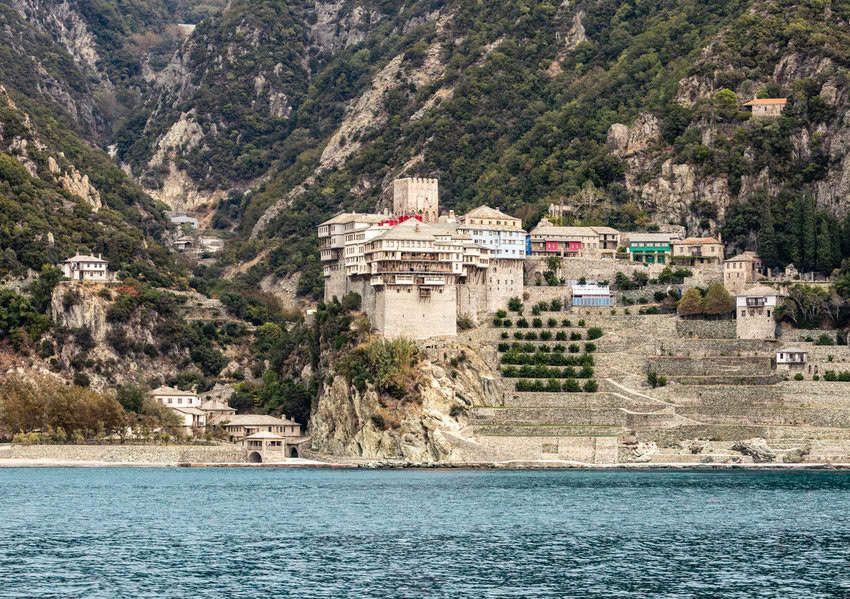 Visitors can see ancient monasteries on Mt Athos by taking a cruise from Ouranoupolis. (Photo by Marni Patterson)