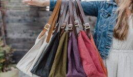 Stella Reese canvas and leather farmers market tote bag