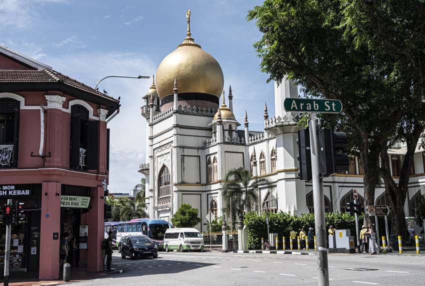 The gold-domed Sultan Mosque dominates the Kampong Glam quarter in Singapore. Photo by Donnie Sexton