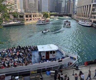 The Chicago River with the famous Architecture boat tours. Max Hartshorne photos.