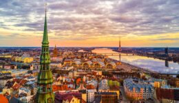 Old Town Riga and the city of Riga's skyline.