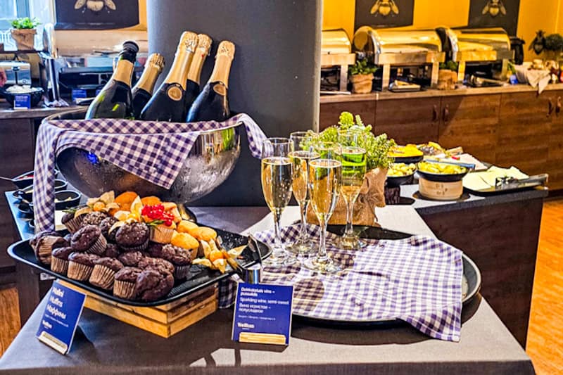 Old Town Riga: If The Walls Could Talk 13 Wellton Hotel's breakfast buffet with champagne.