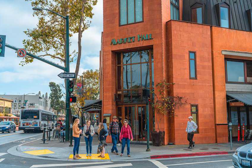 Oakland: Discover the City's Unique Neighborhoods and Cultural Heritage 16 Rockridge Neighborhood, a vibrant community known for its charming shops and eateries, featuring people standing on the corner in front of Market Hall.
