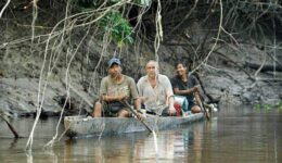 Searching for an anaconda in a lagoon
