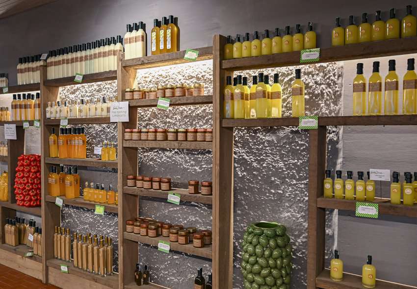 Products, including limoncello, produced at Fattoria Terranova are available for purchase in the family's greenhouse.