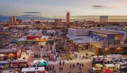 The sun sets over First Fridays, a focal point of which is CASP. Photo: Visit Lubbock