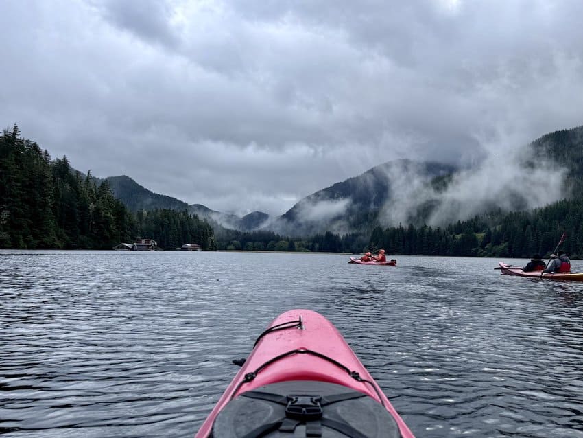 Getting off the ship and into a kayak. Sitka excursion. 