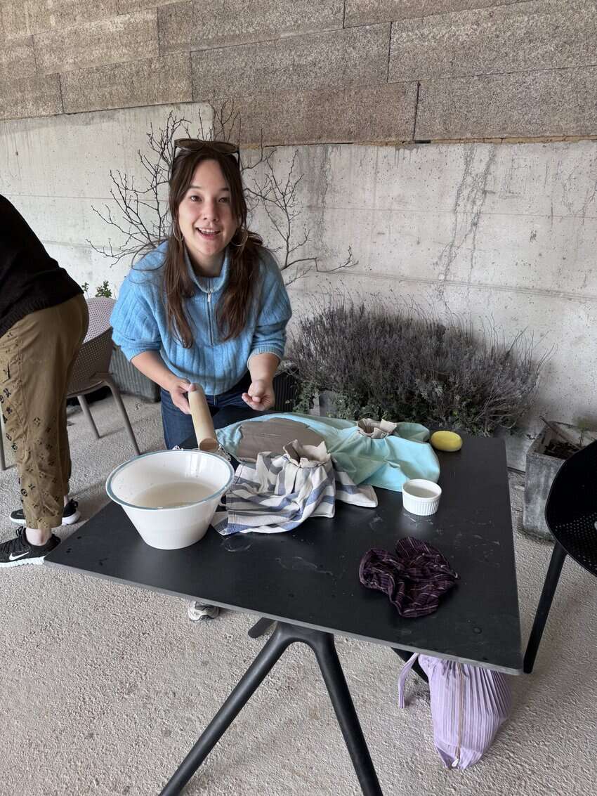 Fellow travel writer Marie Leys getting creative. 