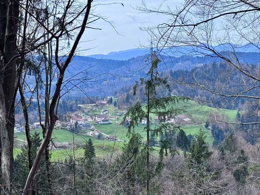 Village views while truffle hunting in the forest of Šentjošt in the Horjul region. 