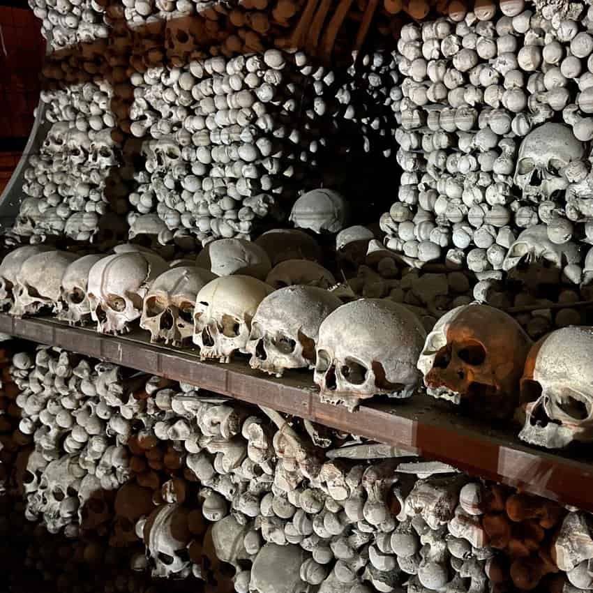 the Bone Church (Sedlec Ossuary), a chapel that is decorated with human skeletons. Max Hartshorne photo.