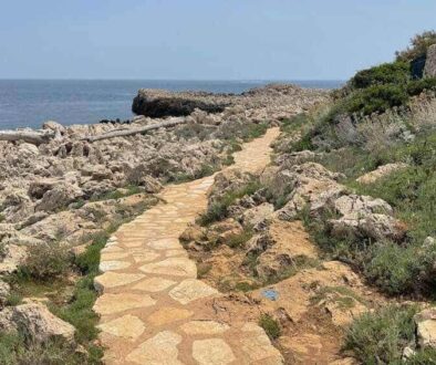 Walking path along the sea in Antibes, France.